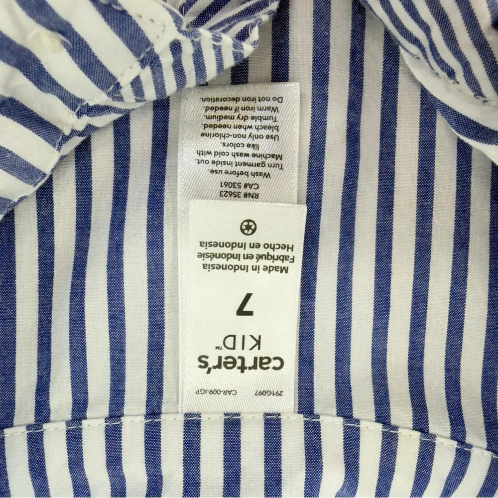 Carter’s Girls Button Shirt Dress Blue‎ Stripe Size 7